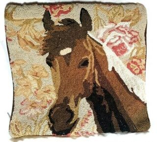 Horse Latch Hook Throw Pillow Case Wool Cotton Cover Needlepoint 18x18