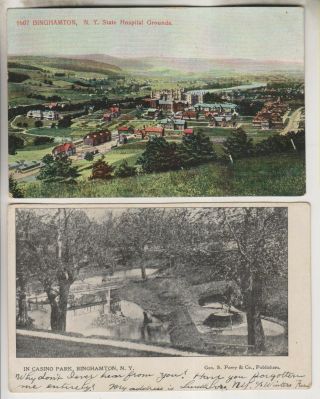 2 1907 Postcards - State Hospital Grounds & Casino Park - Binghamton York