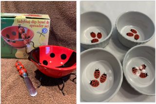Chantal 1/2cup Ladybug Baking Dish/bowl Set Of 4 & Boston Warehouse Dip Bowl