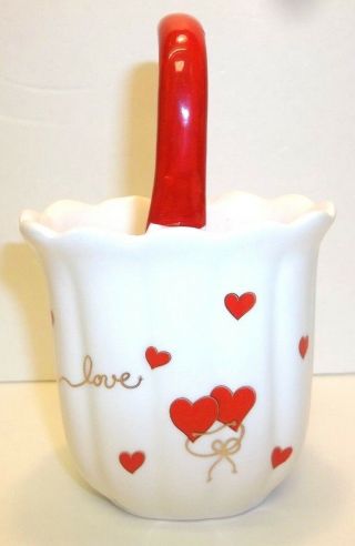 Vtg Lefton Love Hearts Ceramic Basket Planter Valentine 