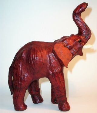 Old Elephant Hand Crafted Leather Art Sculpture Statue Figurine Vintage Antique