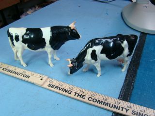 Vintage 1960s Plastic Holstein Model Cow & Bull,  6 Inches,  Hartland? Not Marked