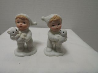 Vtg Homco Set Of 2 Snow Babies Figurines W/seal & Bear Cub 5501