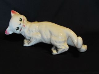 Vintage Mid Century Wall Climbing White Ceramic Kitty Cat W/ Green Eyes