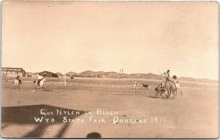 Rppc Wy Douglas Gus Nylen On Bluch Wyoming State Fair Rodeo 1910 Real Photo