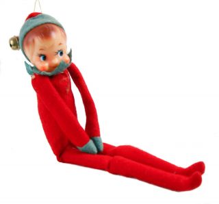 Jingle Bell Fabric Elf On A Shelf Made Japan Christmas Ornament Decoration