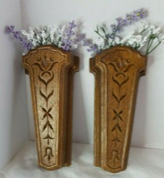 Set Of 2 Vintage Composite Wooden Wall Sconce For Flowers/plant 7.  5 Inches Gift