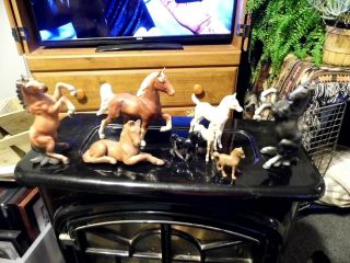 Group Of 8 Vintage Horse Figurines Rearing Horses Enesco 6 Ceramic 2 Plastic