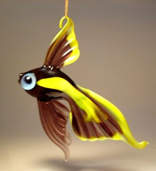 Blown Glass Art Figurine Purple And Yellow Hanging Telescope Fish Ornament