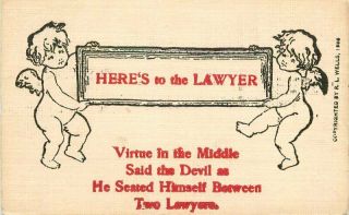 Arts Crafts Lawyer Cupid Devil Saying Artist Impression C - 1910 Postcard 20 - 1527