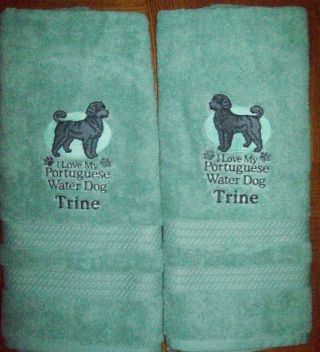 Portuguese Water Dog Cute Bathroom Set Of 2 Hand Towels Embroidered
