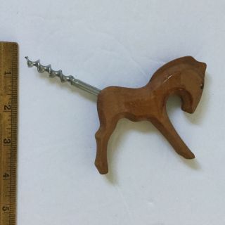 Vintage Folk Art Hand Carved Wood Horse Pony with Corkscrew Tail Painted Eyes 2