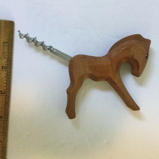 Vintage Folk Art Hand Carved Wood Horse Pony with Corkscrew Tail Painted Eyes 3