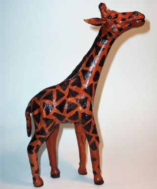 Giraffe Hand Crafted Leather Art Sculpture Statue Figurine Vintage Antique 10 "