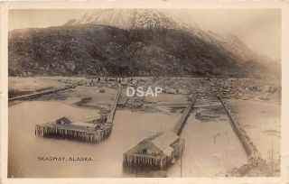 B92/ Skagway Alaska Ak Real Photo Rppc Postcard 1914 Birdseye View Homes Dock