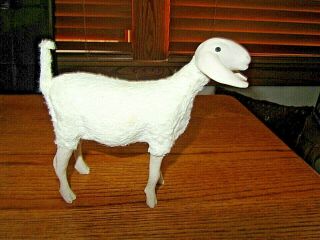 Sheep Lamb Vintage Nativity - 6 " High - Pottery/ceramic And Faux Fur