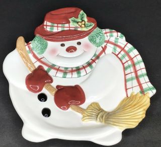 Fitz And Floyd Christmas Snowman Canapé 9 1/4” Cookie|dessert Plate