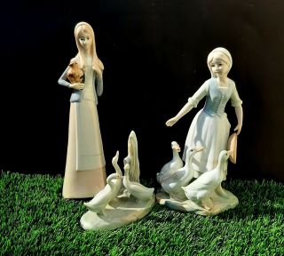 3 Nao By Lladro Spain Porcelain Figurine Glazed