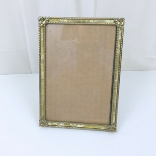 Vintage 5x7 Gold Brass Tone Faux Mother Of Pearl Picture Frame Felt Back Stand