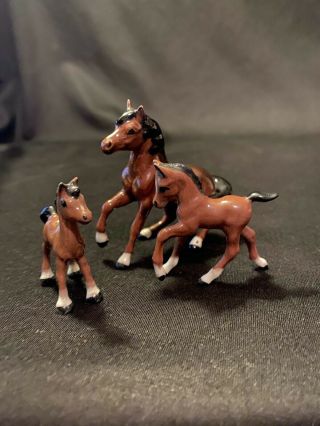 Vtg Set 3 Miniature Brown Pony Horse Foal Figurines Hagen Renaker?