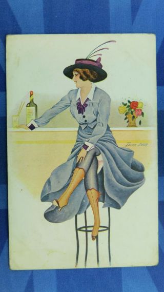 Ww1 Xavier Sager Glamour Postcard 1914 1918 Silk Stockings Knickers Cocktail Bar