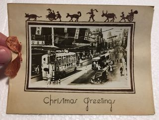 Rare 1930s? Missionary Christmas Shanghai China Double Decker Bus Photo Postcard