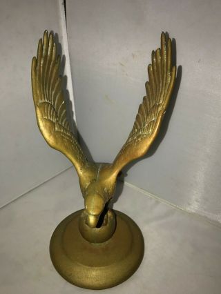 Vtg Large Brass Eagle Landed On Top Of Large Brass Ball Statue 12 " Tall 6.  5 Lbs