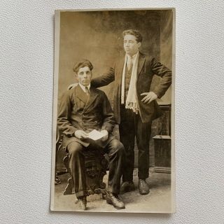 Antique Real Photograph Postcard Rppc Handsome Young Men Good Hair Gay Int