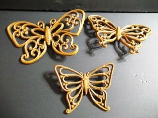 Vintage 1978 Homco Syroco Inc.  3 Pc Brown Wicker Butterflies Wall Decor 7537