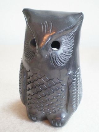 Vintage Barro Negro Black Oaxaca Mexico Folk Art Pottery Owl Bird Votive