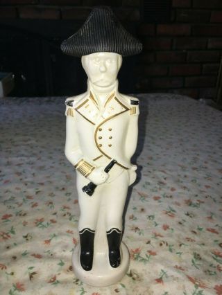 Vintage Colonial Soldier Man Cologne Bottle W Cap & Hat Lid Black White Gold 10 "