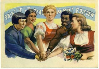 1955 Friendship Peace China India Africa Ukraine Ussr Russian Women Postcard