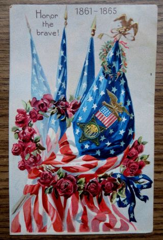 Patriotic Civil War 1861 - 1865 Honor The Brave Gar Postcard 1907