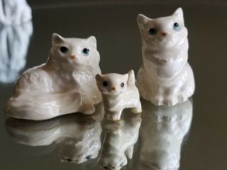 Vintage Set Of 3 Persian Cats Figurine Miniature Ceramic - Porcelain Hand Painted