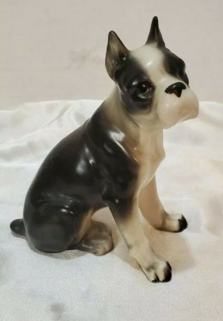 Vintage Boston Terrier /boxer? Enesco Dog Figurine Black & White