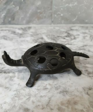 Vintage Metal Turtle Flower Frog Center Piece Holder 9 Hole Garden Antique