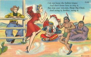Comic Humor Sexy Pin Up Girl Indian Dance Teich Linen C - 193 Postcard 20 - 13500