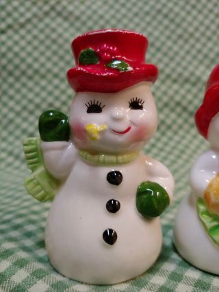 Vtg Lefton Christmas Ceramic Salt And Pepper Shakers Mr & Mrs Snowman Snow Lady 2