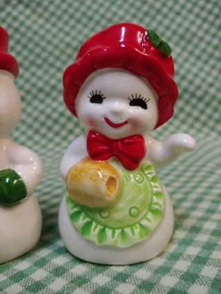 Vtg Lefton Christmas Ceramic Salt And Pepper Shakers Mr & Mrs Snowman Snow Lady 3