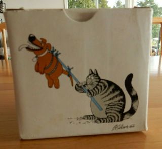 B Kliban Cat Dog Frisbee Coffee Cup Mug 1989 Vintage Rare Design - Nib