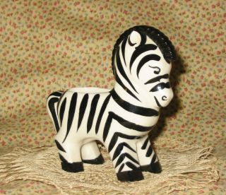 Vintage Figural Zebra Planter Japan 4 1/2 " Black White Ceramic