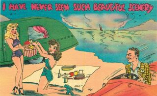 Scenery Comic Humor Sexy Pin Up Girls Travel Trailer Postcard 12658