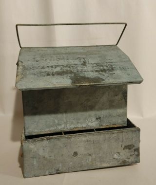 Unusual Vintage Galvanized Poultry Chick Feeder Trough Old