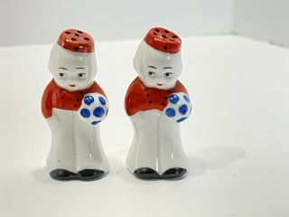 Boy W/ Ball - Japan - Antique - Vintage - Ceramic - Salt Pepper Shakers Set