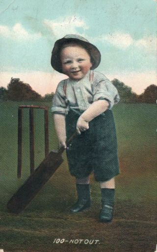 1908 Comic Cricket Baby Playing 100 Not Out Postcard To Fire Station,  Unley Sa