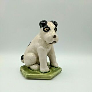 Vintage Pottery Boston Terrier French Bulldog Puppy Figurine White Black Spots