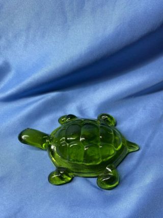 Vintage Heavy Crystal Clear Glass Green Turtle Tortoise Figurine Paperweight