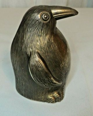Vintage Metal Penguin Figurine Bank 4 " X 3 " In Size Heavy 1.  2lbs In Weight Cute