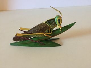 Wooden Hand Carved And Hand Painted Bug,  Green Grasshopper