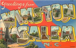 Large Letters Multi View Winston Salem North Carolina 1940s Postcard Teich 12282
